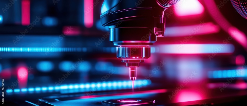 Poster close-up of advanced laser technology in action, showcasing precision and vibrant illumination in a 