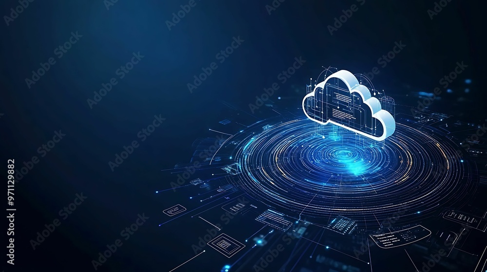 Aufkleber seamless telecommunication network with cloud integration - modern tech concept with copy space