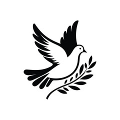 Obraz premium Dove and Olive Branch Silhouette: A Striking Representation of Global Peace, Hope, and Unity for Humanitarian and Peace Awareness Campaigns