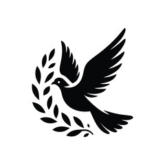 Elegant Dove Holding Olive Branch Silhouette: Celebrating Global Peace, Hope, and Tranquility in a Minimalist Art Style