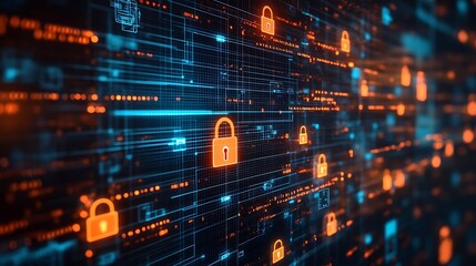 Digital Security Concept for Cybersecurity, Digital Security Concept with Padlock Icons, Digital Security Concept in Data Protection