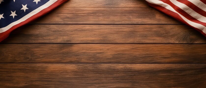 Rustic wooden background with American flags, ideal for patriotic themes, events, and celebrations.