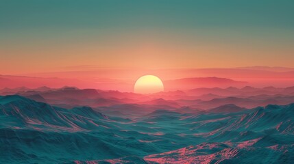 Fototapeta premium Sunset Over the Vast Desert Horizon with Dramatic Hues and Serene Atmosphere
