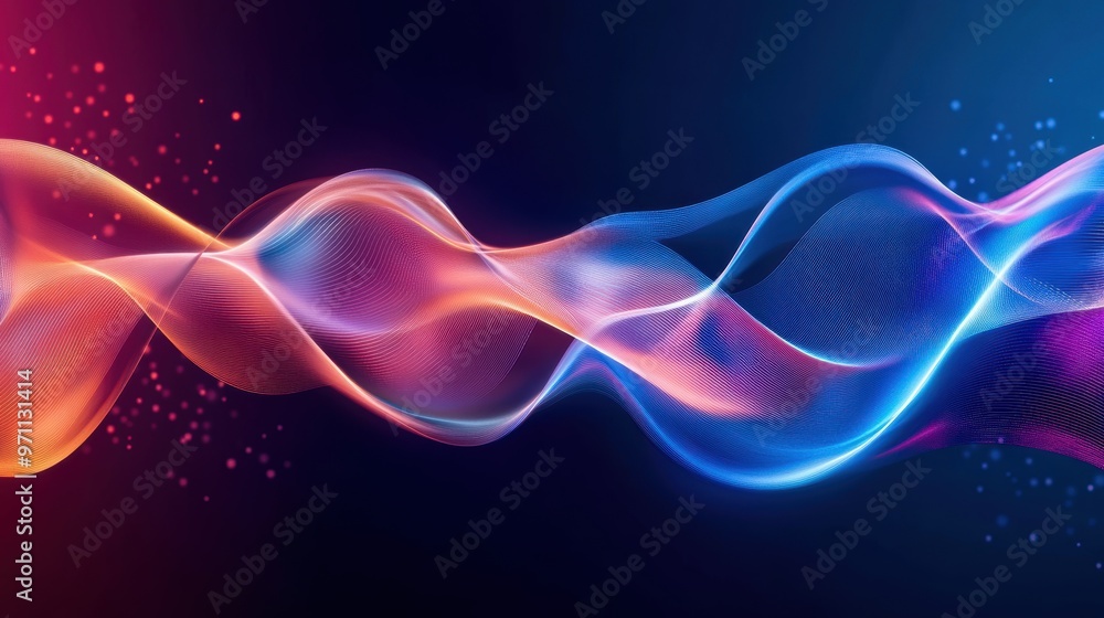 Poster vibrant wave pattern with dynamic colors, showcasing fluid movement that captures light and energy i