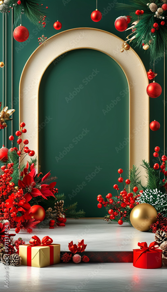 Canvas Prints a frame with christmas decorations on it and a green background