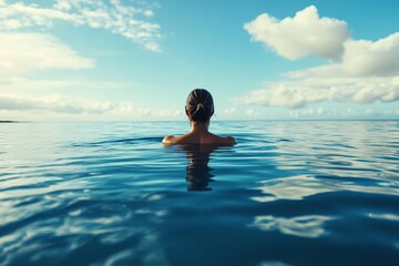 Person swimming leisurely in a calm pool, the water soothing, relaxing hobby, relax hobby