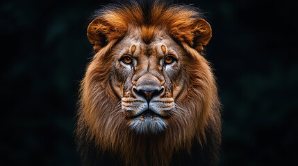 Fototapeta premium The lion is sitting in front of a white sign.