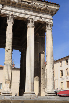 The columns in close up of the temple of Augustus and Livia in Vienne France