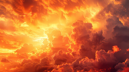 Orange-red coloured cloudy sky after sunset, cloud formation, evening sky, sunset,photostock style