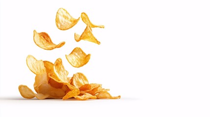 Fototapeta premium Potato Chip Explosion: A cascade of golden potato chips explodes into the air, creating a delicious and dynamic image that evokes the irresistible crunch and satisfaction of this classic snack. 