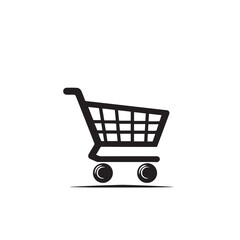 Shopping cart silhouette. Shopping trolley vector design. Shopping cart vector illustration isolated on white. background.