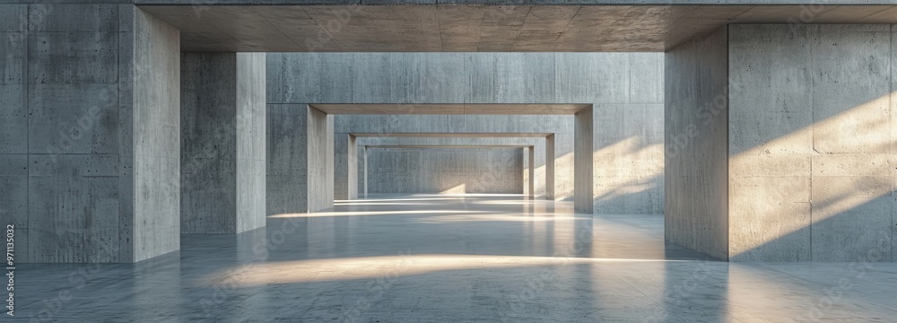 Aufkleber minimalist concrete interior with bright light illuminating the space, creating a serene atmosphere 