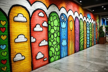 Colorful Street Art Mural on Brick Wall