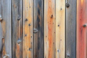 Fototapeta premium A rustic wooden wall with various colors. Perfect for backgrounds or textures in design projects.