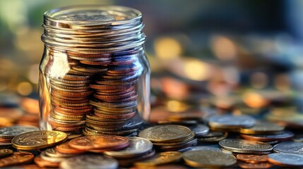 Illustration Concept of currency exchange, business finance and investment Accountant using calculator and coins financial background. Ai generated image