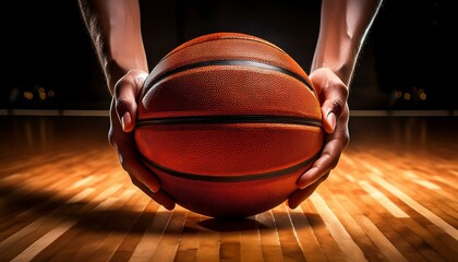 Basketball player holding ball on court