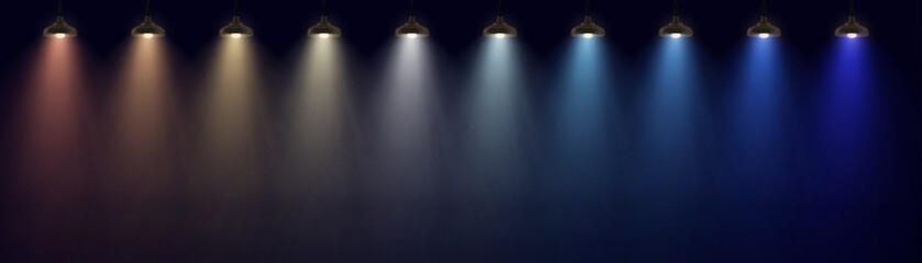 Set of spotlights, concert glow, empty background. Vector eps10.