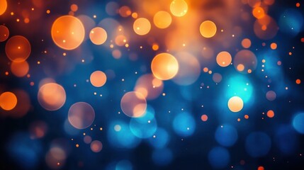Illustration of soft abstract bokeh lights in blue and orange color scheme, blur background. Ai generated image