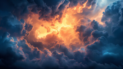 Wide panoramic view of the sunset sky with dark clouds