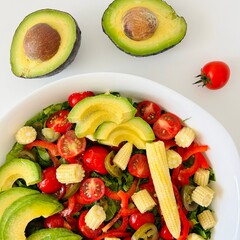 Avocado, Corn and Tomato Salad with Pepper Served on Plate