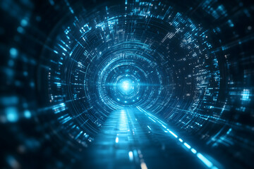 Fototapeta premium A journey into the digital space of the future technology tunnel