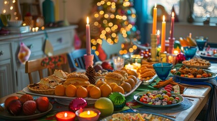 Fototapeta premium Cheerful Children's Christmas Party Table Setup