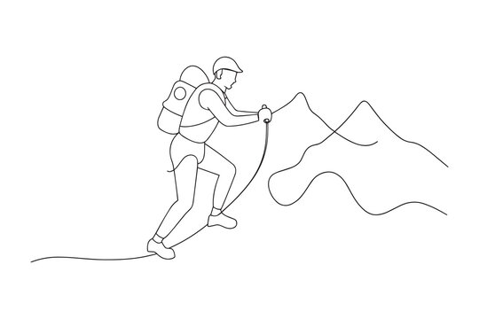 recommend clip art: Mountain climbers continuous line art isolated on white background.