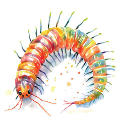 cute Centipede watercolor clipart illustration isolated