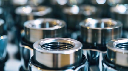 Rows of steel mechanical parts being stored in factory