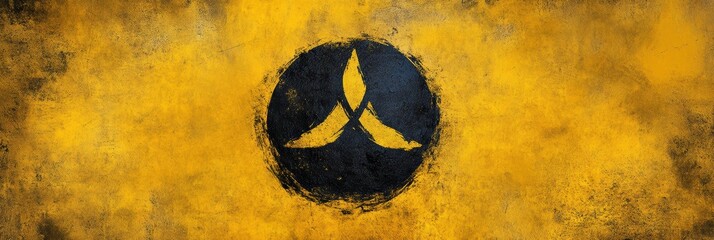 Abstract Yellow and Black Symbol on Textured Background