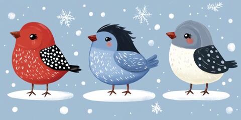 Colorful Birds in a Winter Wonderland