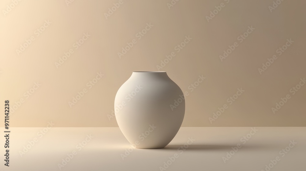 Poster a simple white vase on a minimalist surface, emphasizing elegance and form.