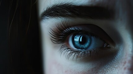 A close-up of a mesmerizing blue eye showcasing intricate details and captivating beauty, perfect for various artistic projects.