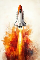 Obraz premium Rocket Launch Illustration with Fire and Smoke Effect