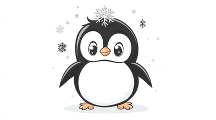 A cute cartoon penguin with a snowflake on its head.