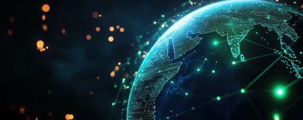 A stunning digital representation of Earth with a network of connections, symbolizing global communication and technology.