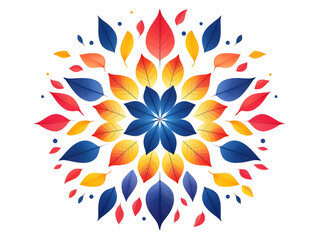 Obraz premium Flat Isolated Rangoli and Colorful Flower Petals - Abstract Vector Design Showcasing Vibrant Cultural Festivity on White Background