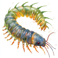 cute Centipede watercolor clipart illustration isolated
