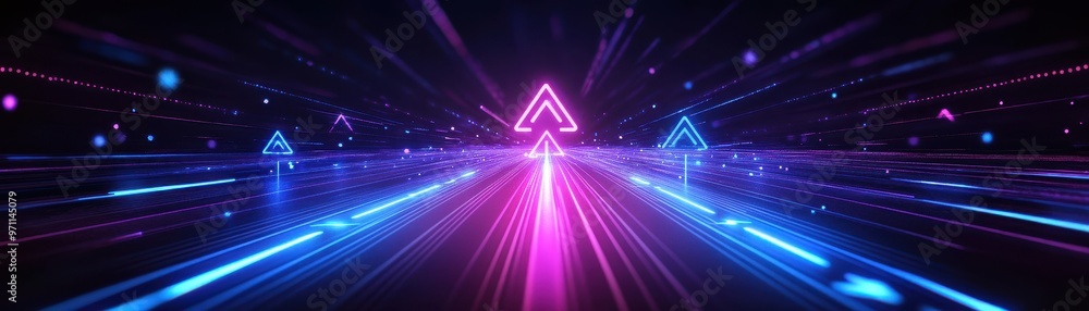 Poster dynamic abstract background featuring vibrant pink and blue lights creating a sense of motion and en