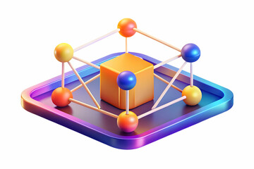 Flat Glowing Financial Network Illustration - Abstract Digital Art Depicting Profits, Savings, and Spending in Vibrant Colors and Dynamic Light Effects for Modern Finance