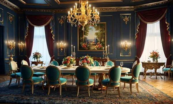 majestic royal dining room with ancient architecture