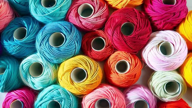 Rolls of pastel color fabric, Set of color sewing threads	