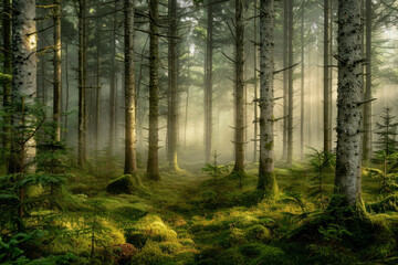 Fototapeta premium A forest with trees and a path