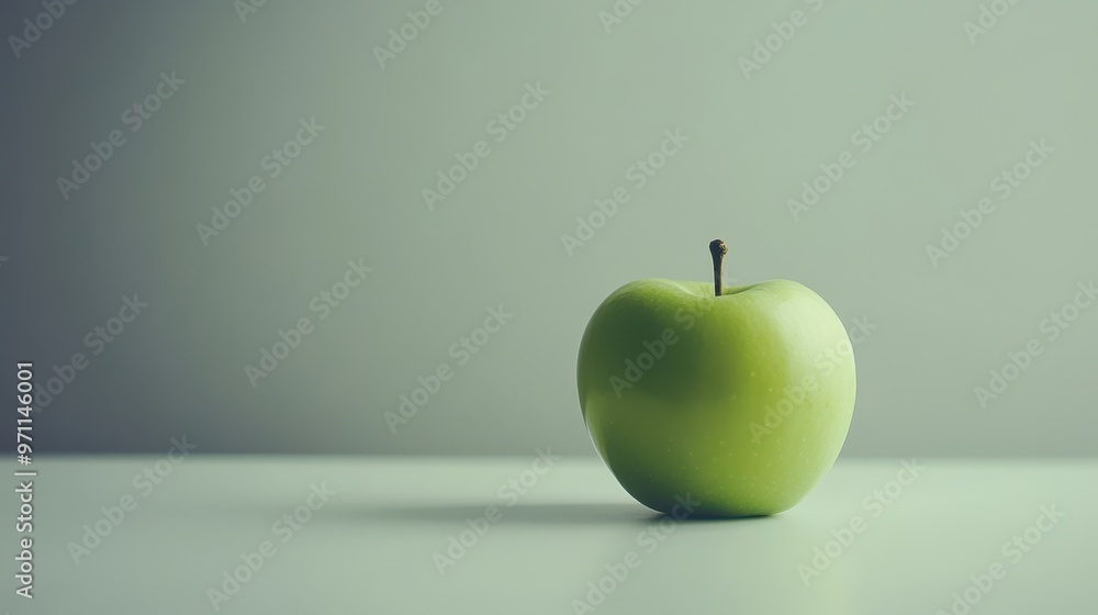 Poster A single green apple on a minimalistic background, emphasizing simplicity and freshness.