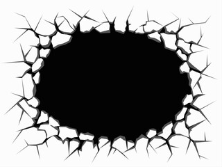 Broken wall with a hole and splinters. Template for copy space. Vector background