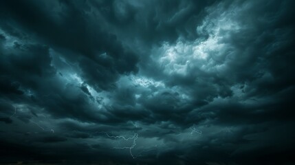 stormy sky, showing dramatic dark clouds illuminated by flashes of lightning