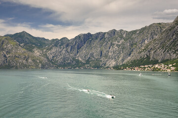 Views of Bay of Kotor in Montenegro during summer sunny day.