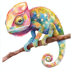 cute Chameleon watercolor clipart illustration isolated