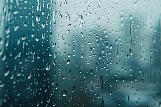 raindrops on a window pane, with the blurred cityscape