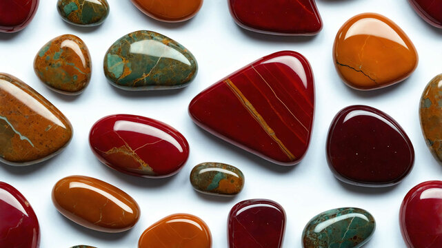 Polished jasper stone on plain background